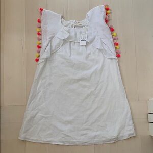 NWT Crewcuts White Dress with neon pink/orange/yellow tassels, Girls so 10